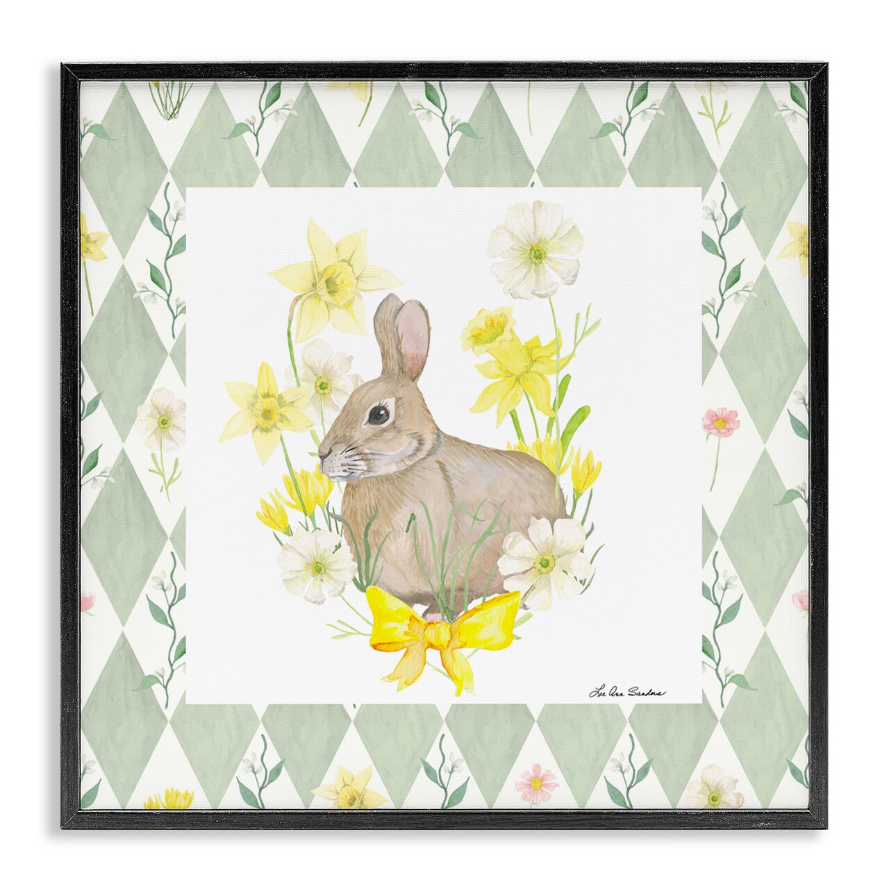 Stupell Industries Mother Bunny on Green Argyle Framed Giclee, design by Lee Ann Sanders